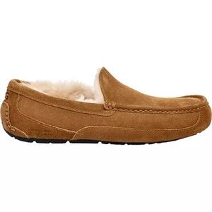 Men's Chestnut Suede Moccasin Slippers with Shearling Lining